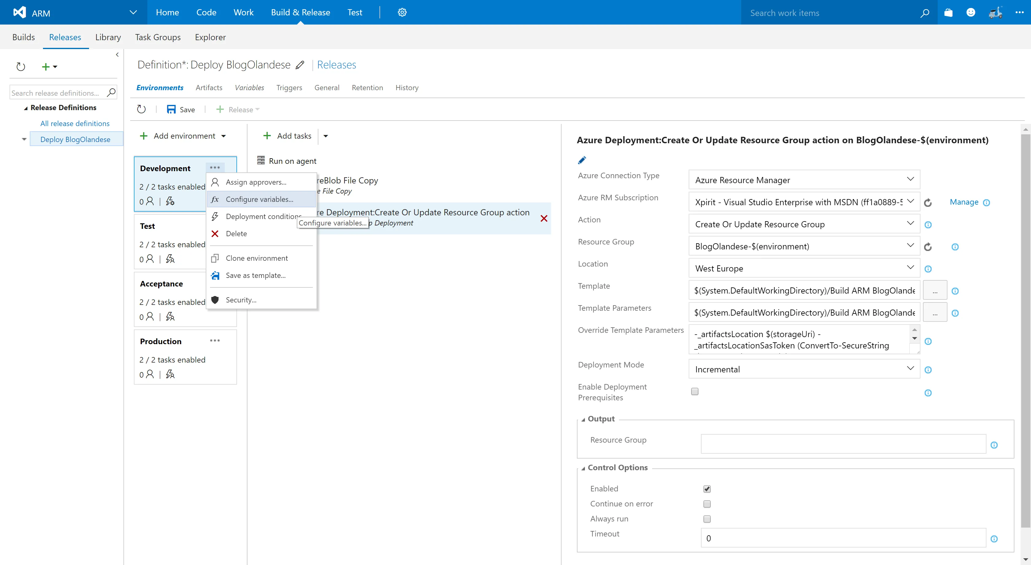 Setting up VSTS with ARM Templates